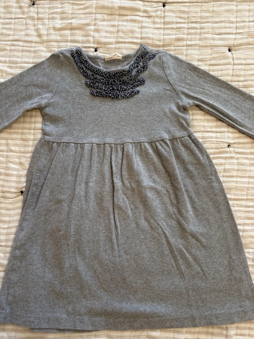 Mini Boden Gray Knit Long-Sleeve Dress with Ruffle Detail